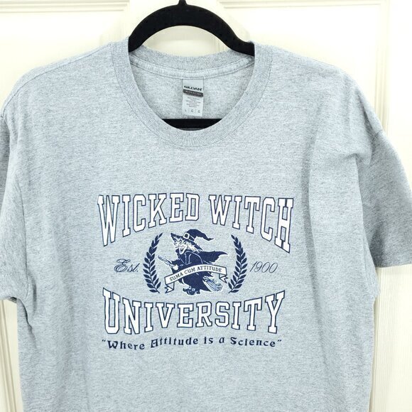Wicked Witch University Funny Alumni Tee L Gray/Blue Short Sleeves Halloween - Picture 4 of 13